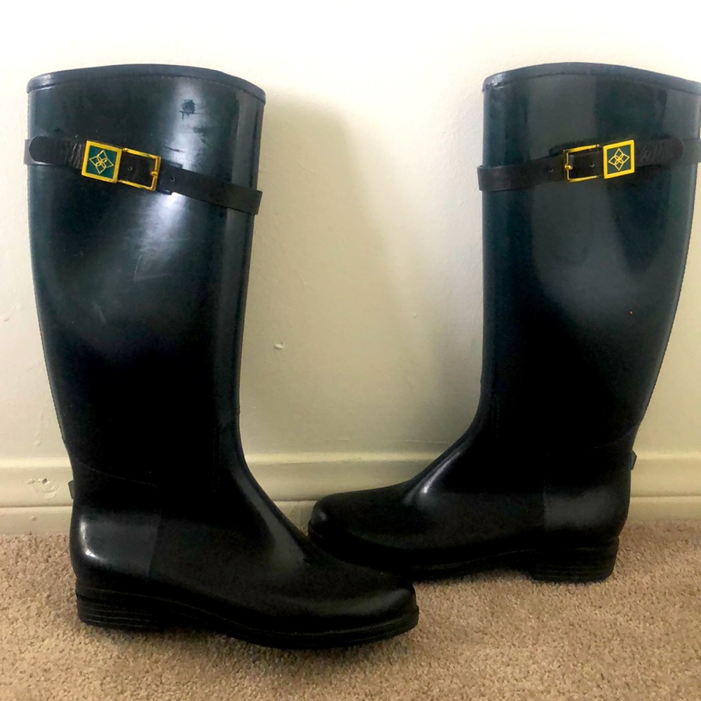 DAV tall rubber rain boots green black gradient